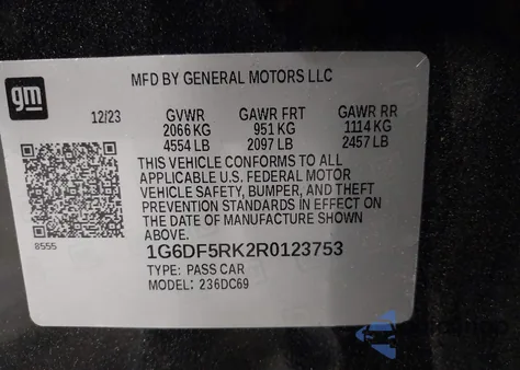 2024 Cadillac Ct4 Premium Luxury z USA, uszkodzony, nr VIN 1G6DF5RK2R0123753